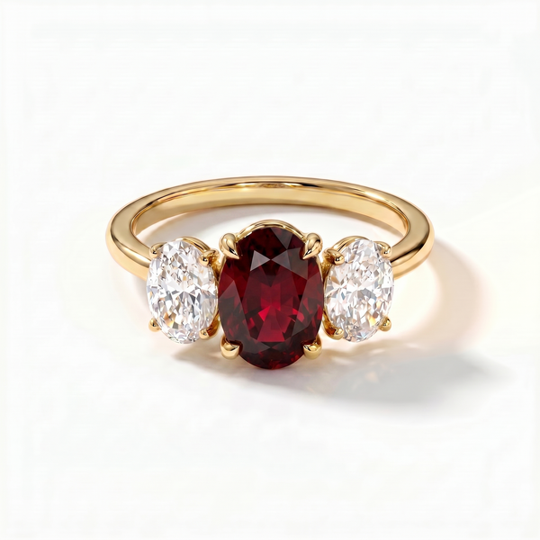 Velara Trilogy Ring – Deep Red Garnet