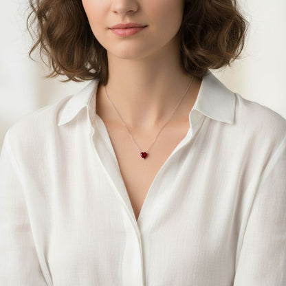 Amore Mini Solitaire Necklace – Deep Red Garnet
