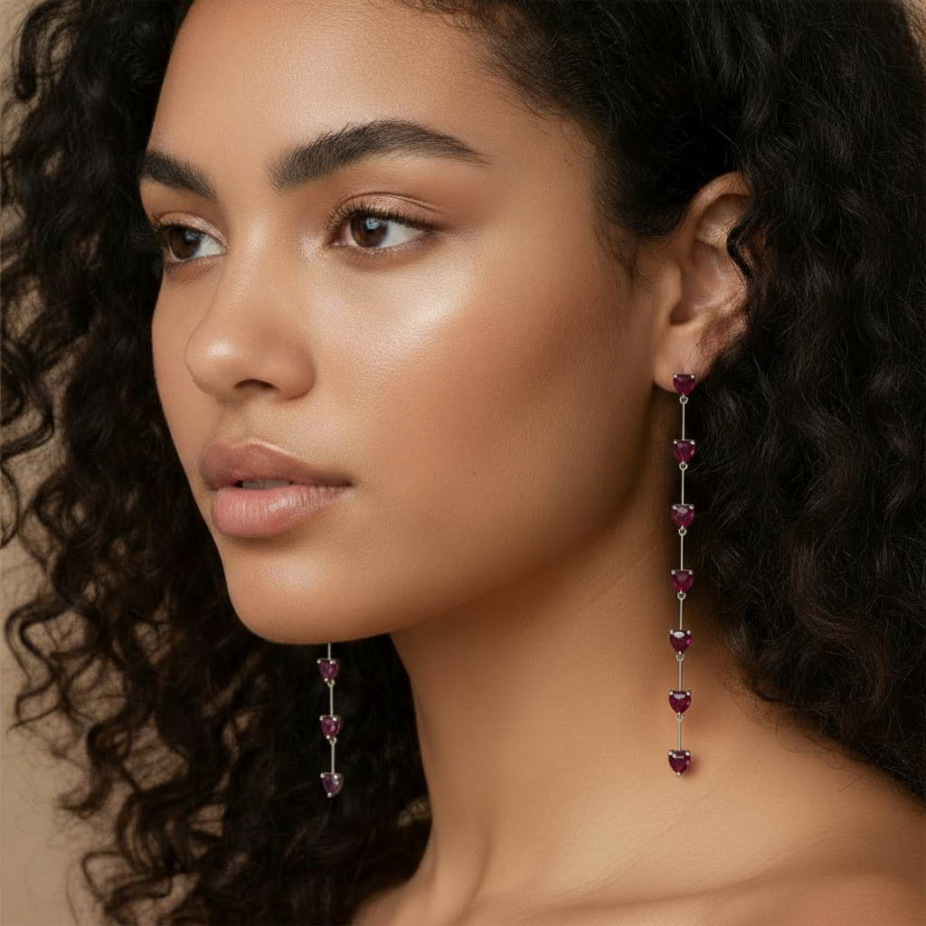 Amore Long Drop Earrings – Deep Red Garnet