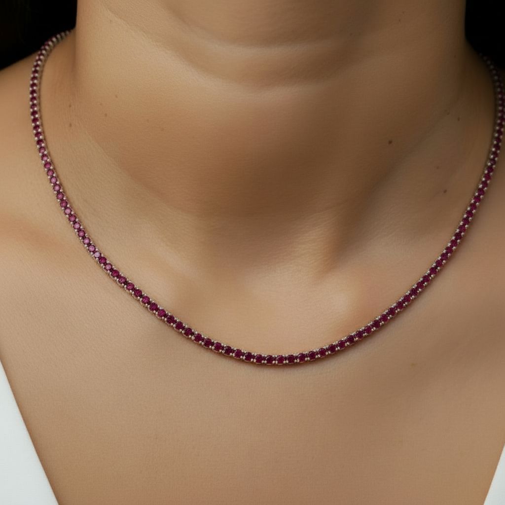 Juno Mini Tennis Necklace – Deep Red Garnet