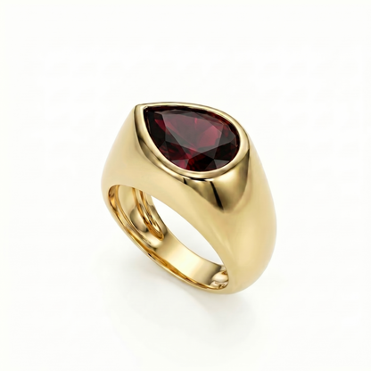 Nova Lateral Signet Ring – Deep Red Garnet