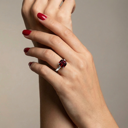Aria Cushion Solitaire Ring – Deep Red Garnet