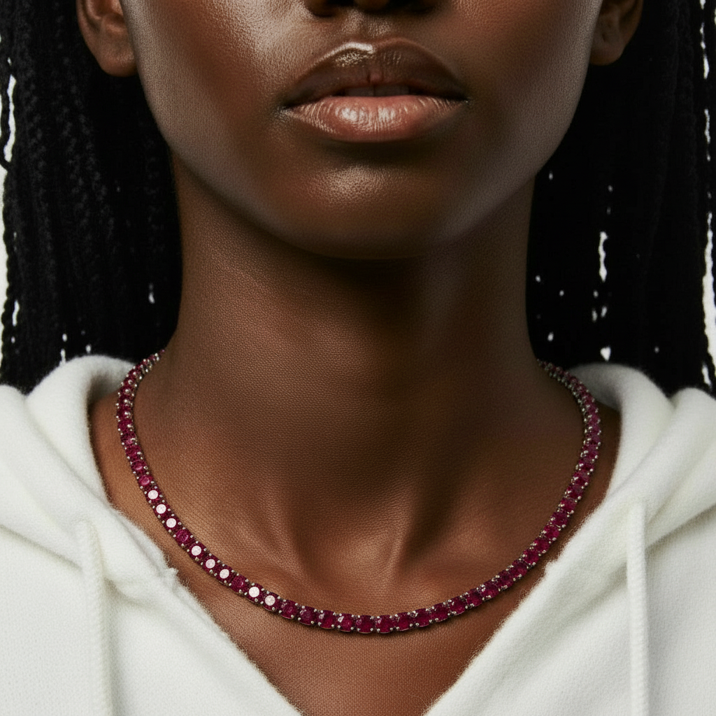 Juno Grande Tennis Necklace – Deep Red Garnet