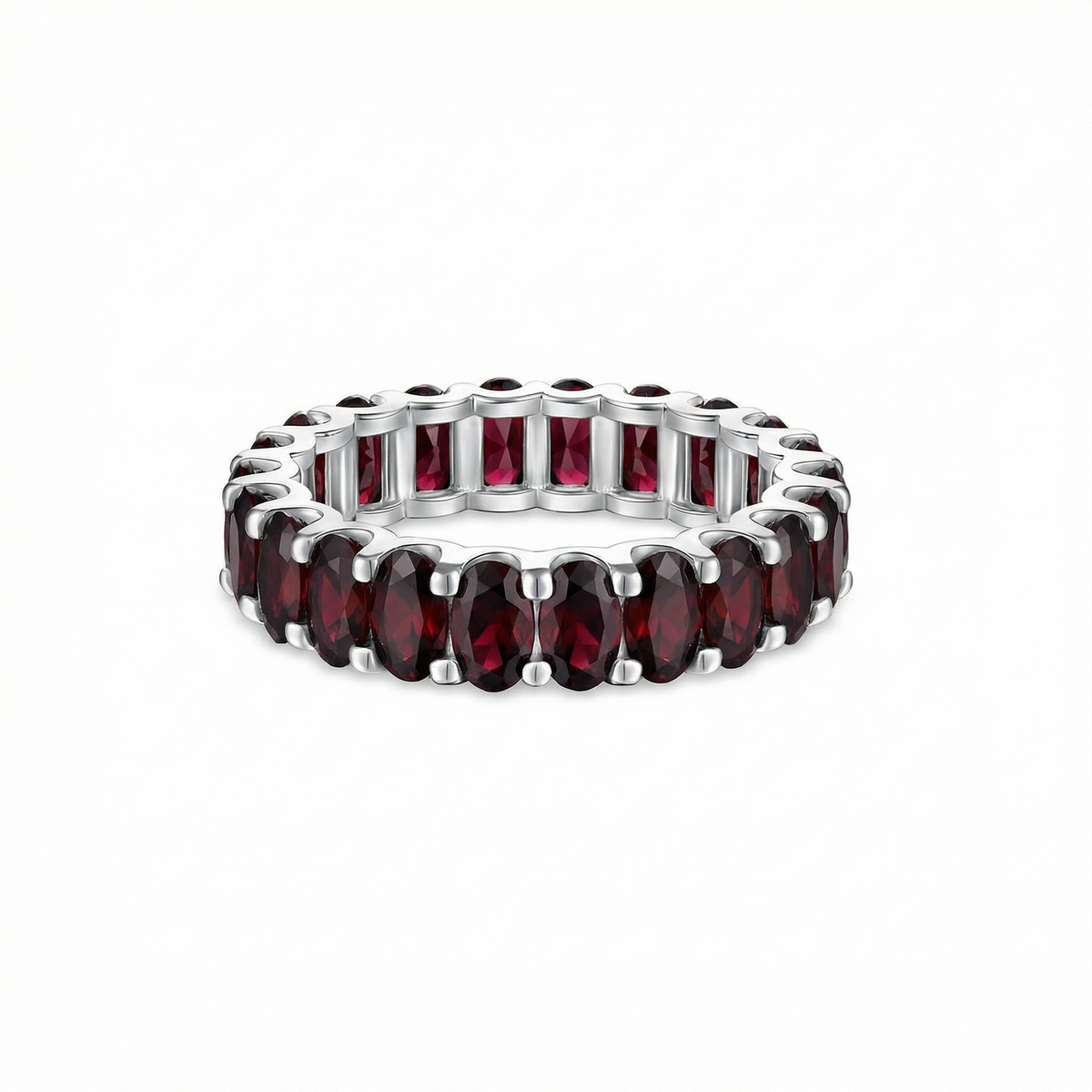 Velara Eternity Ring – Deep Red Garnet