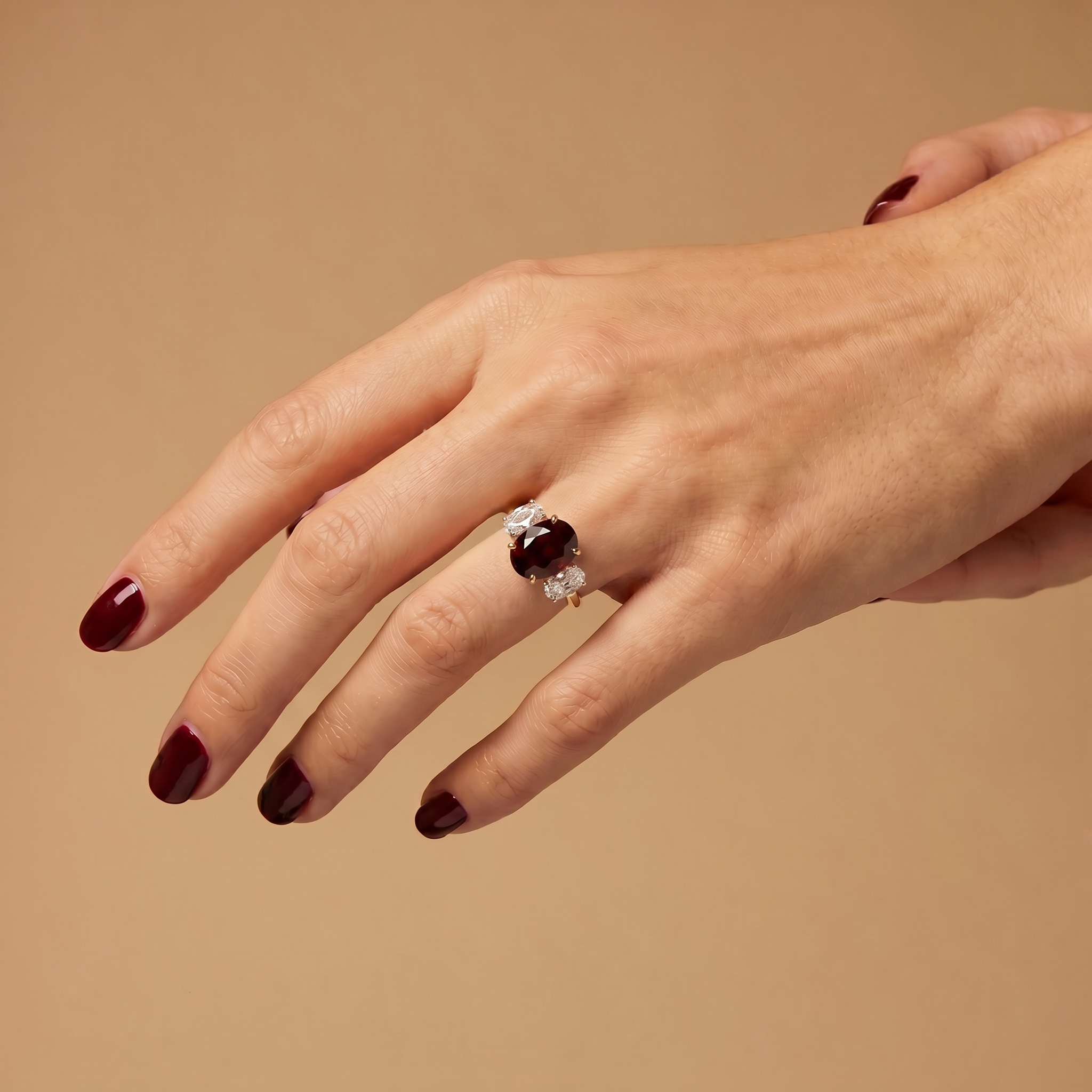 Velara Trilogy Ring – Deep Red Garnet