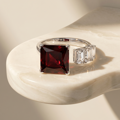 Aria Princess Open Ring – Deep Red Garnet