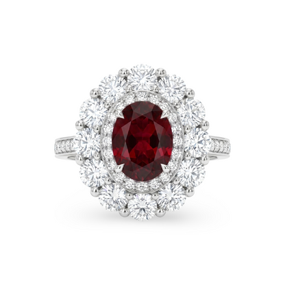 Velara Double Halo Ring – Deep Red Garnet
