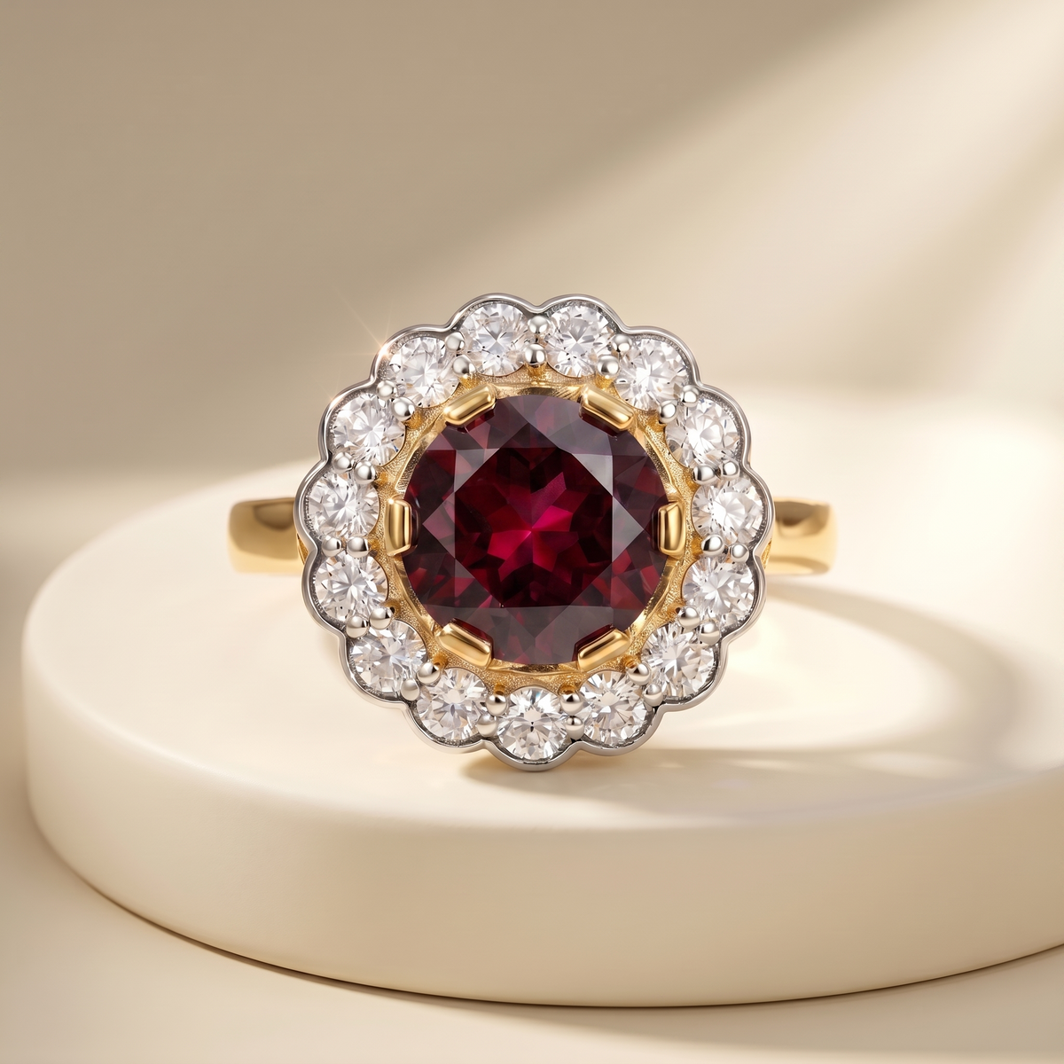 Juno Daisy Ring – Deep Red Garnet