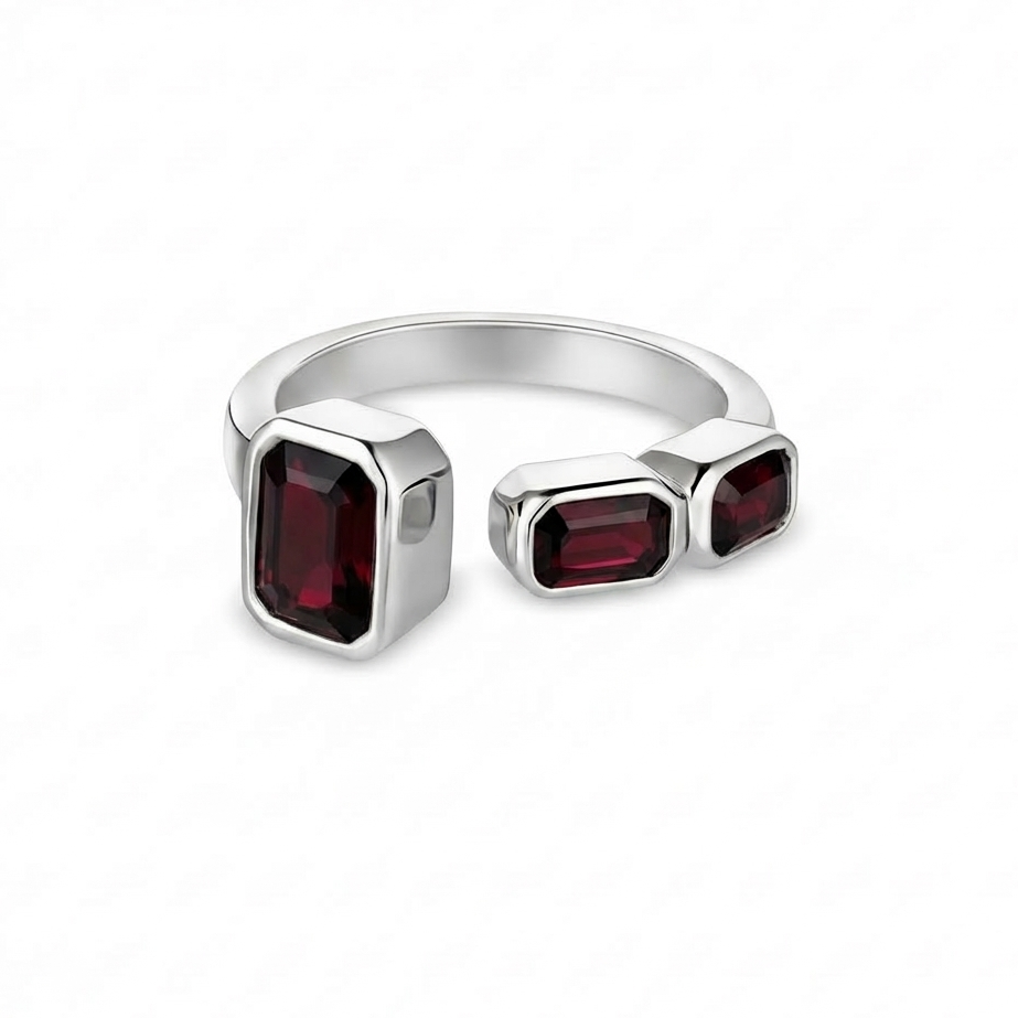 Nexus Frame Open Ring – Deep Red Garnet