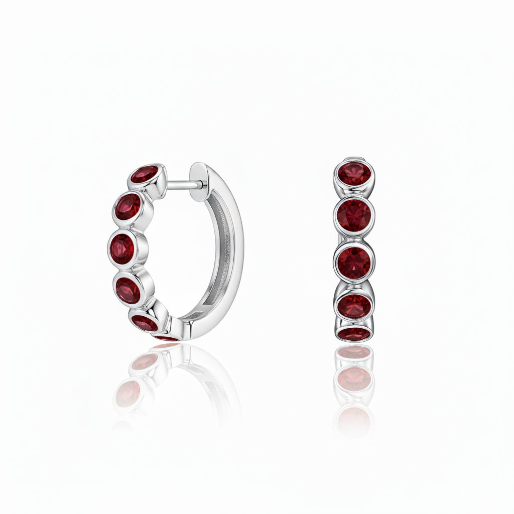 Forma Mini Hoop Earrings – Deep Red Garnet