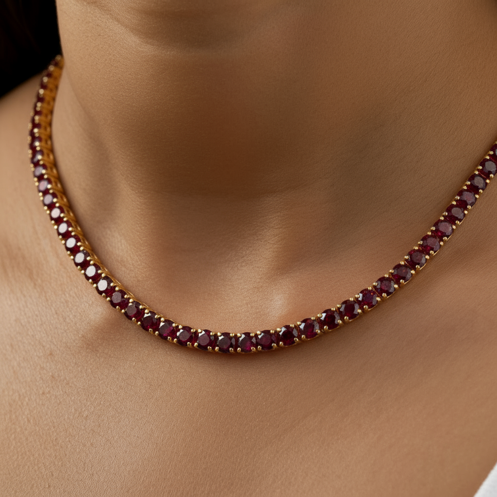 Juno Grande Tennis Necklace – Deep Red Garnet
