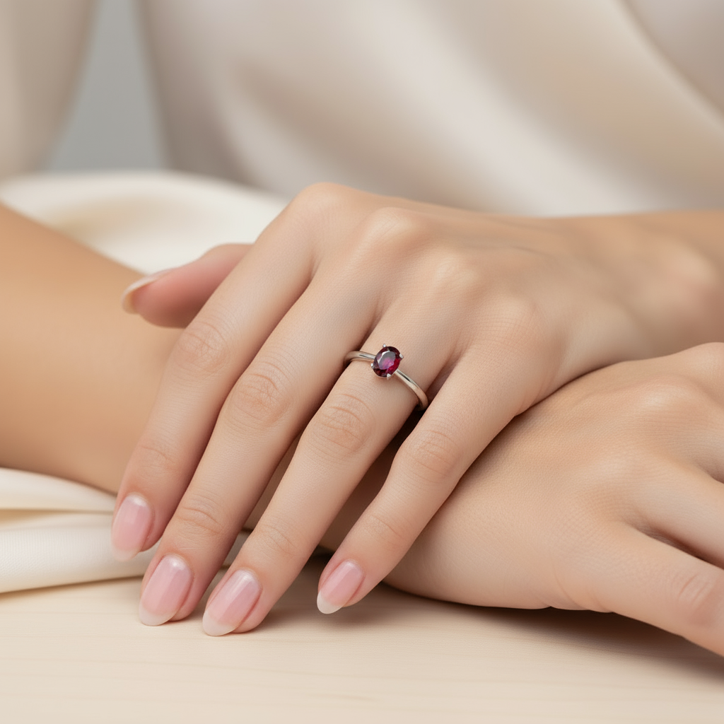 Velara Solitaire Ring – Deep Red Garnet