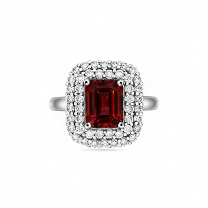 Nexus Double Halo Ring – Deep Red Garnet