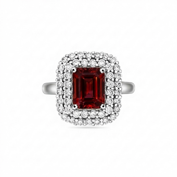Nexus Double Halo Ring – Deep Red Garnet