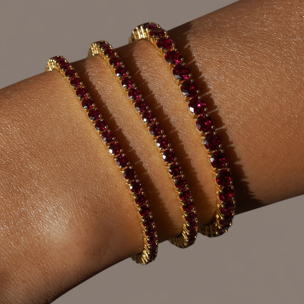 Juno Mini Tennis Bracelet – Deep Red Garnet