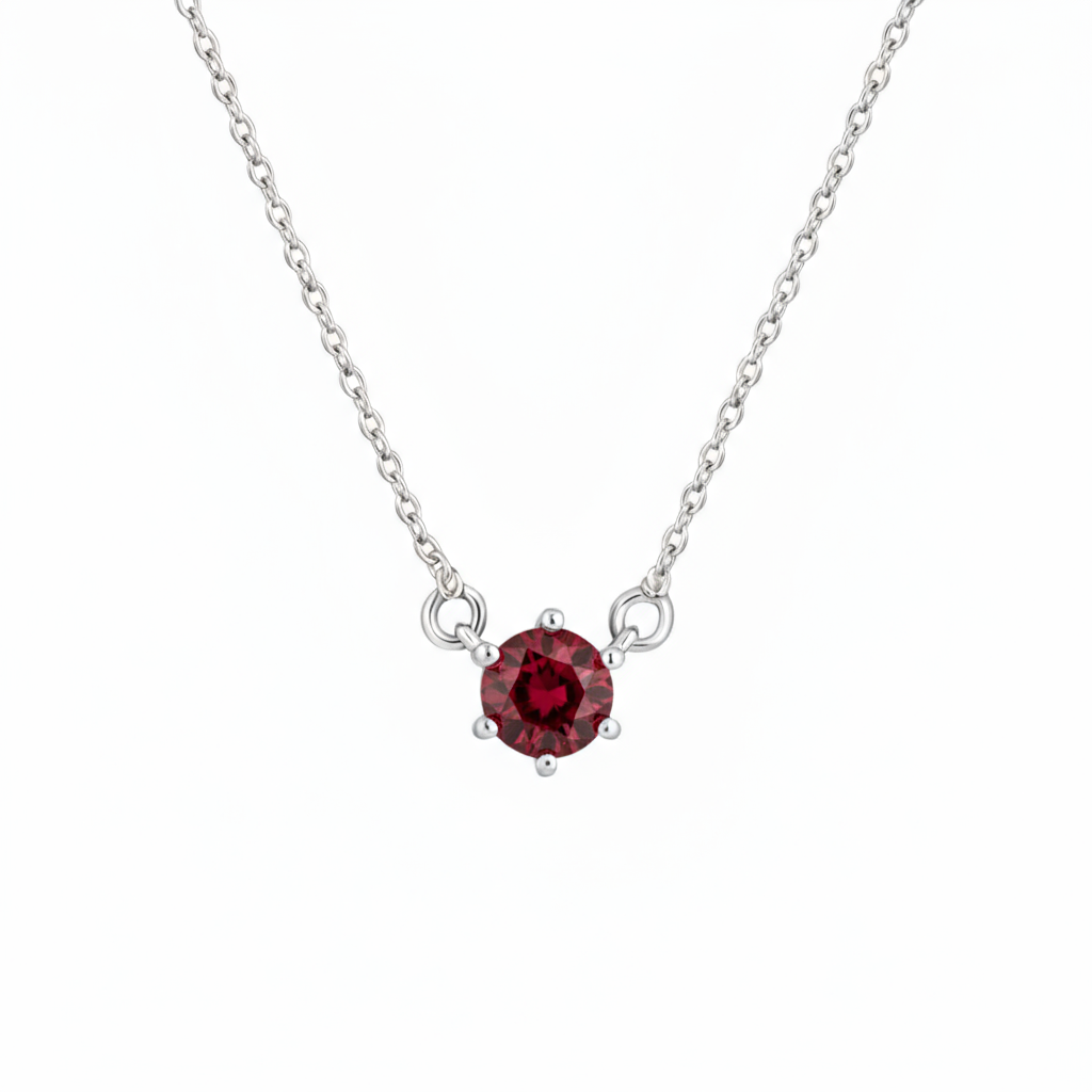 Juno Solitaire Necklace – Deep Red Garnet