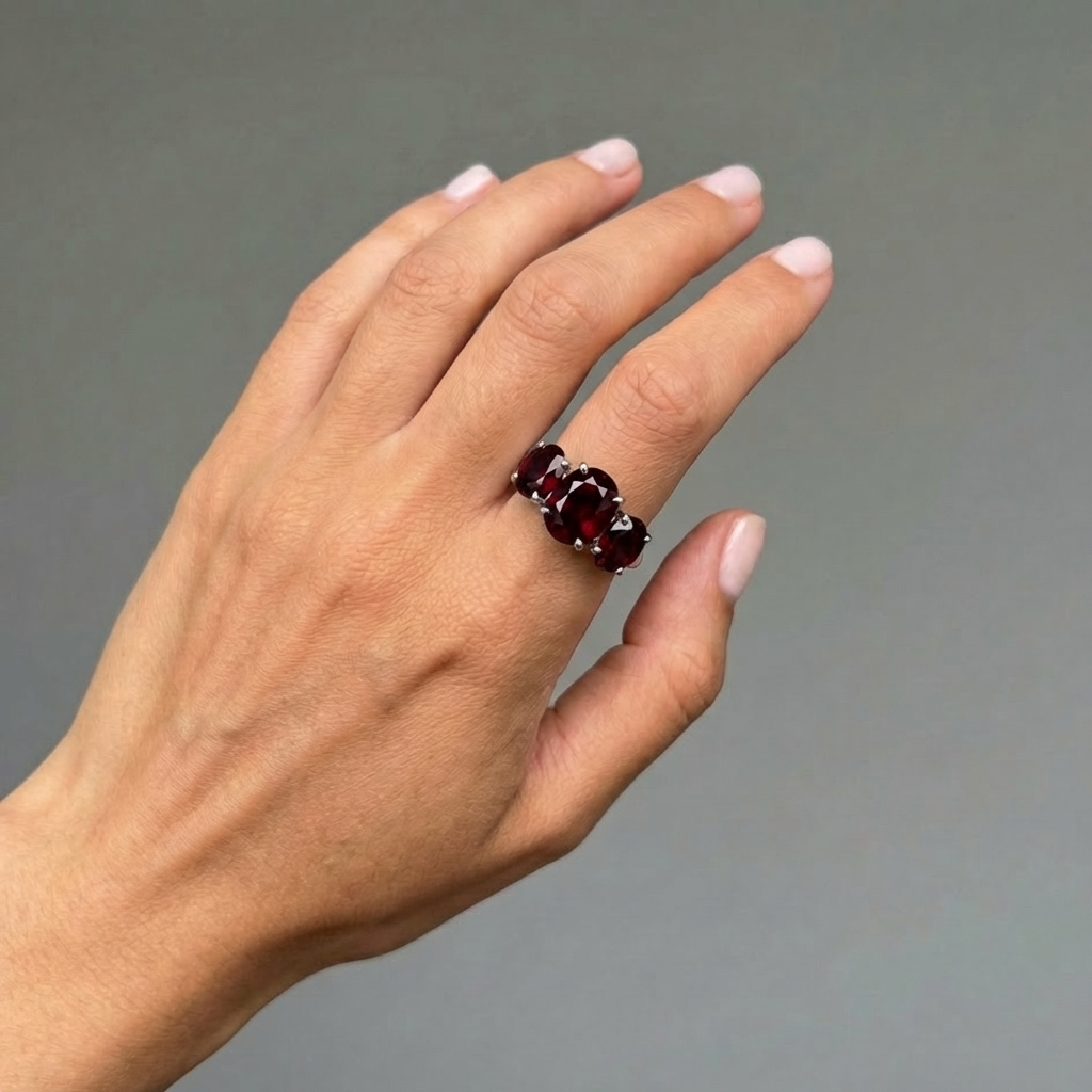 Velara Grand Trilogy Ring – Deep Red Garnet