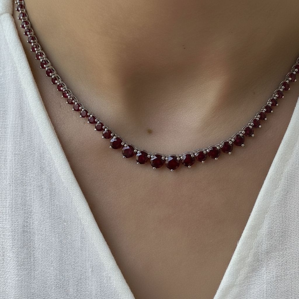 Juno Graduated Tennis Necklace – Deep Red Garnet