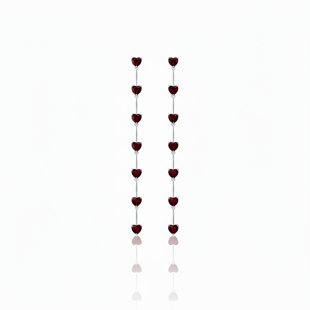 Amore Long Drop Earrings – Deep Red Garnet