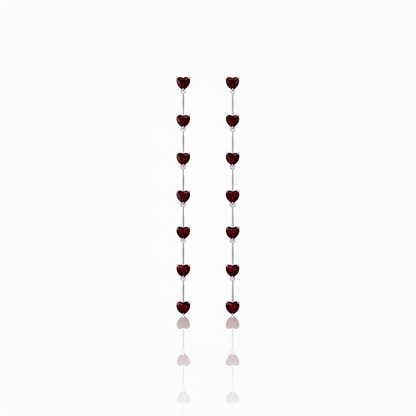 Amore Long Drop Earrings – Deep Red Garnet
