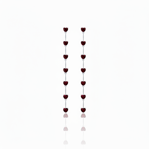 Amore Long Drop Earrings – Deep Red Garnet
