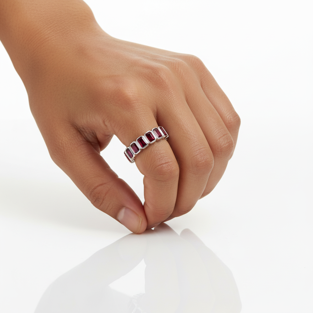 Nexus Vertical Eternity Ring – Deep Red Garnet
