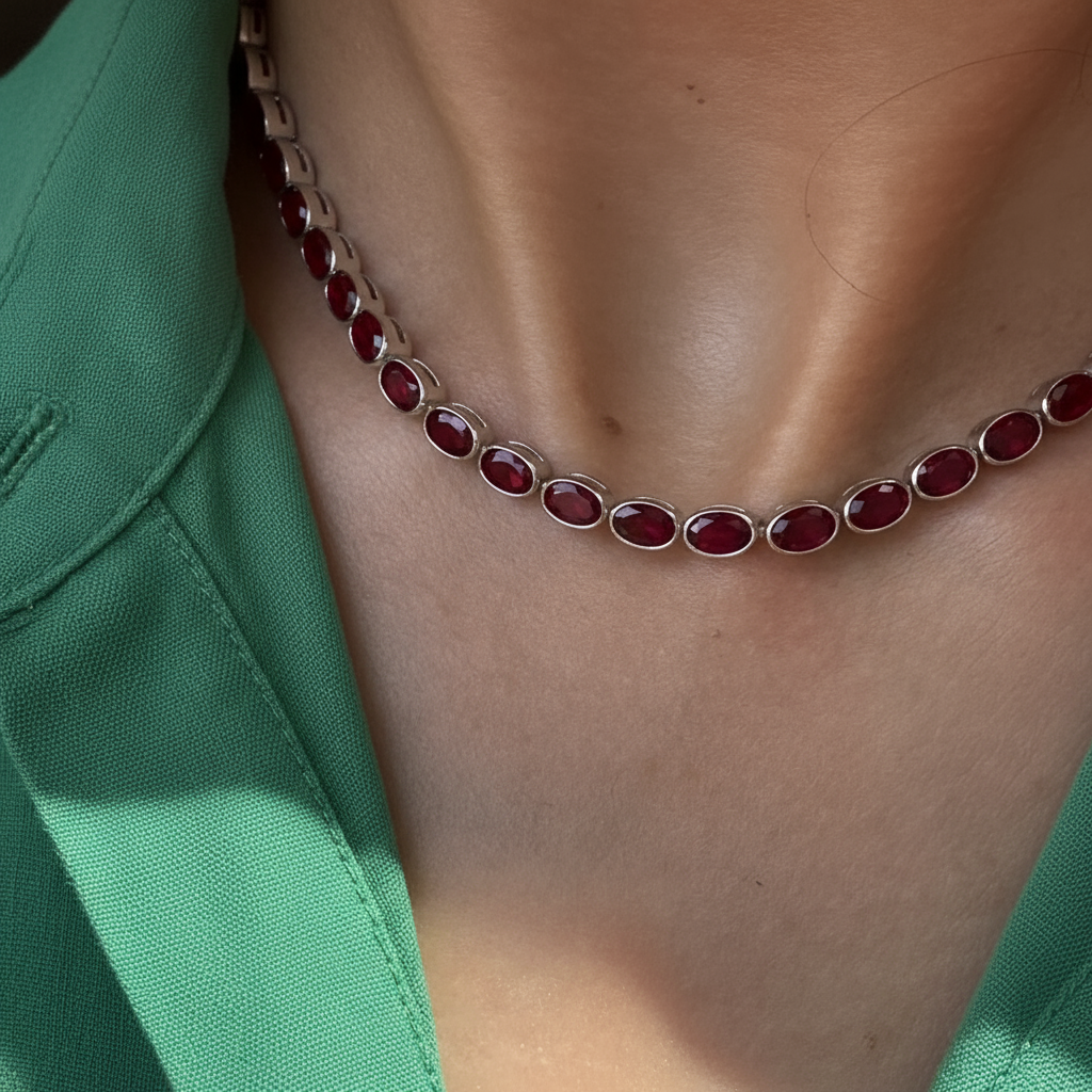 Velara Frame Tennis Necklace – Deep Red Garnet