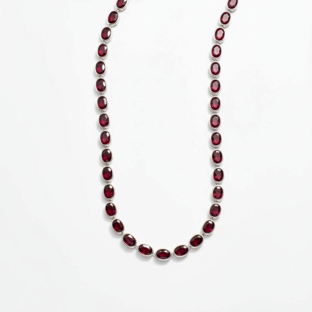 Velara Frame Tennis Necklace – Deep Red Garnet