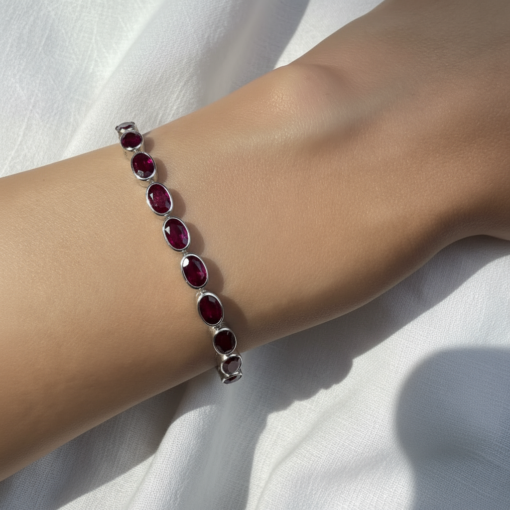 Velara Frame Tennis Bracelet – Deep Red Garnet