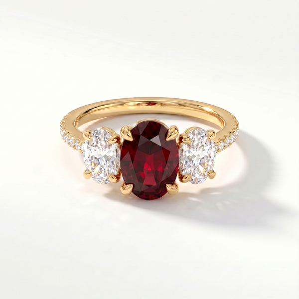 Velara Trilogy Pavé Ring – Deep Red Garnet