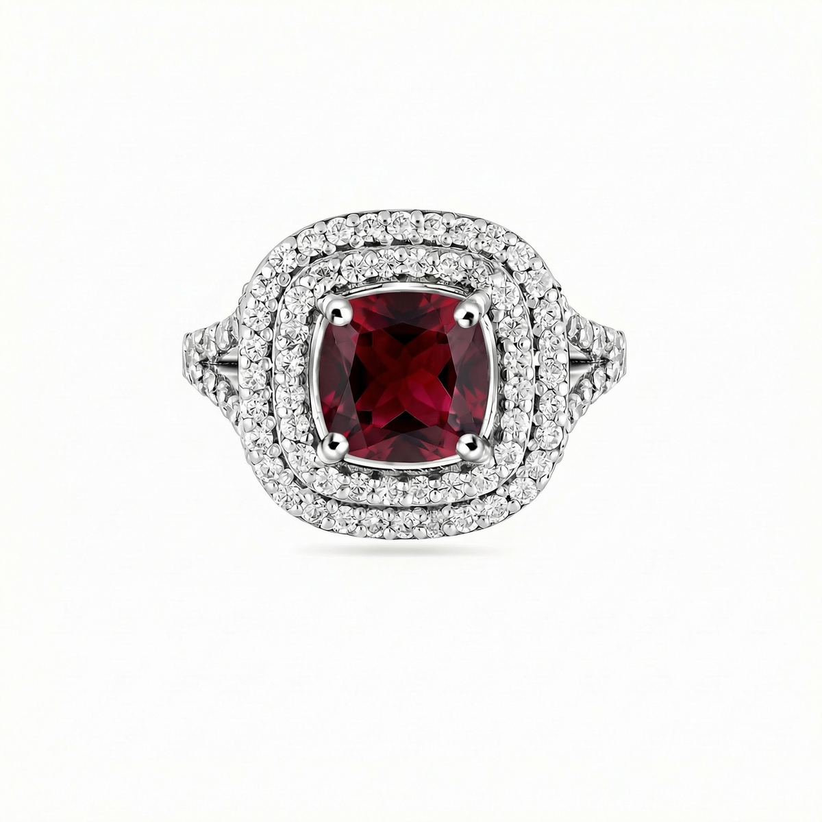 Aria Double Halo Ring – Deep Red Garnet
