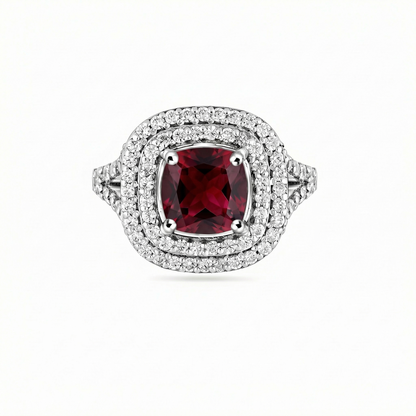 Aria Double Halo Ring – Deep Red Garnet