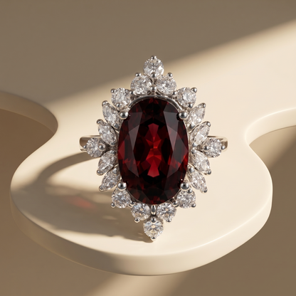 Velara Crown Ring – Deep Red Garnet