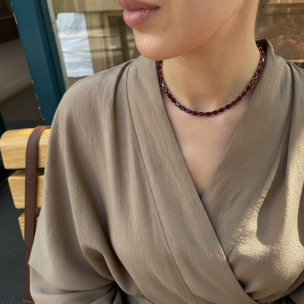 Nexus Tennis Necklace – Deep Red Garnet