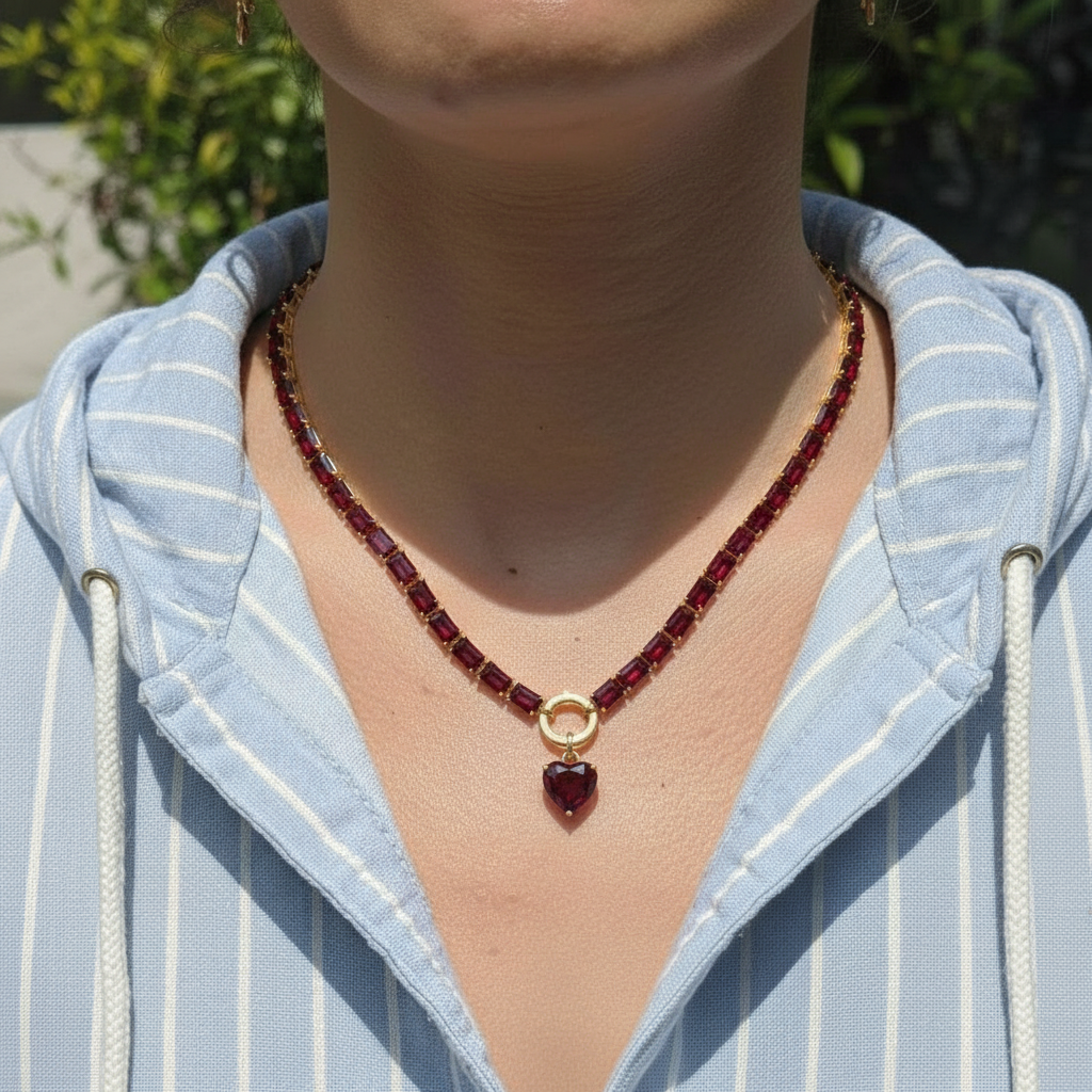 Nexus Tennis Necklace – Deep Red Garnet