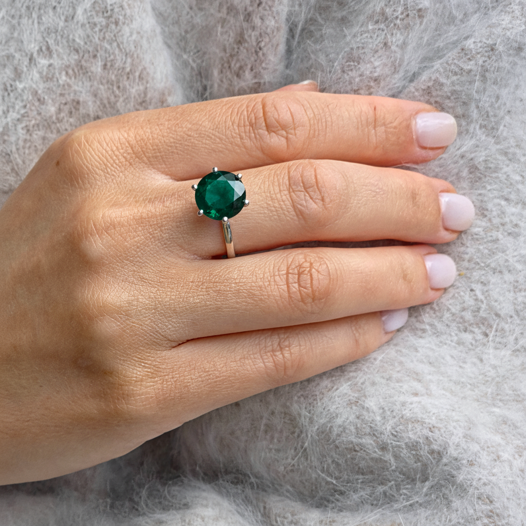 Juno Bold Solitaire Ring – Zambian Green Emerald