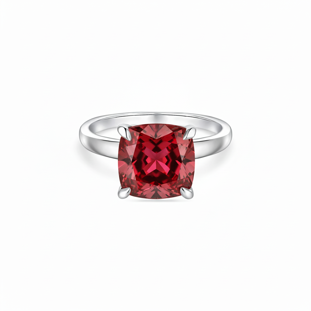 Aria Cushion Solitaire Ring – Red Ruby