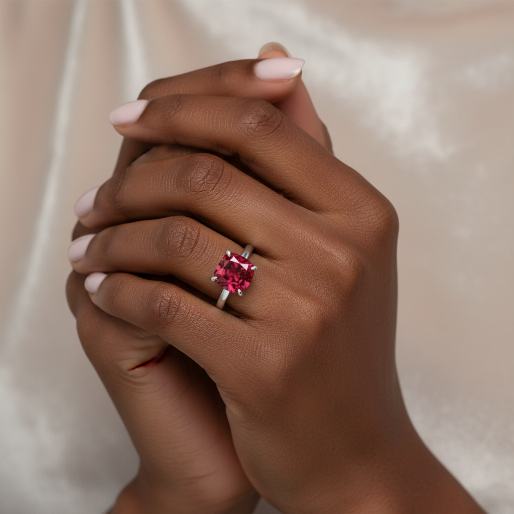 Aria Cushion Solitaire Ring – Red Ruby