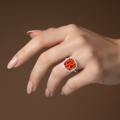 Aria Halo Statement Ring – Orange Padparadscha Sapphire