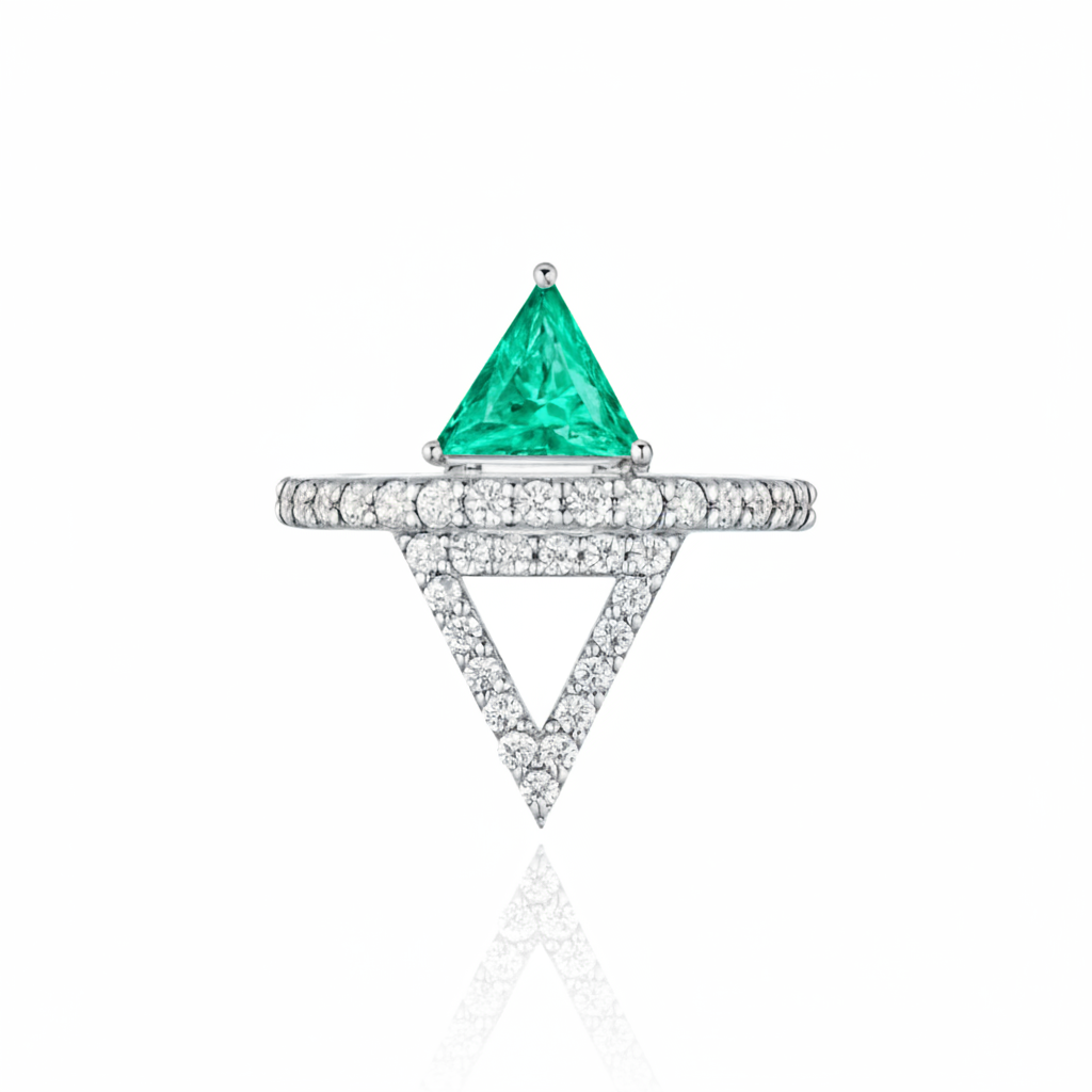 Aria Delta Ring – Colombian Green Emerald