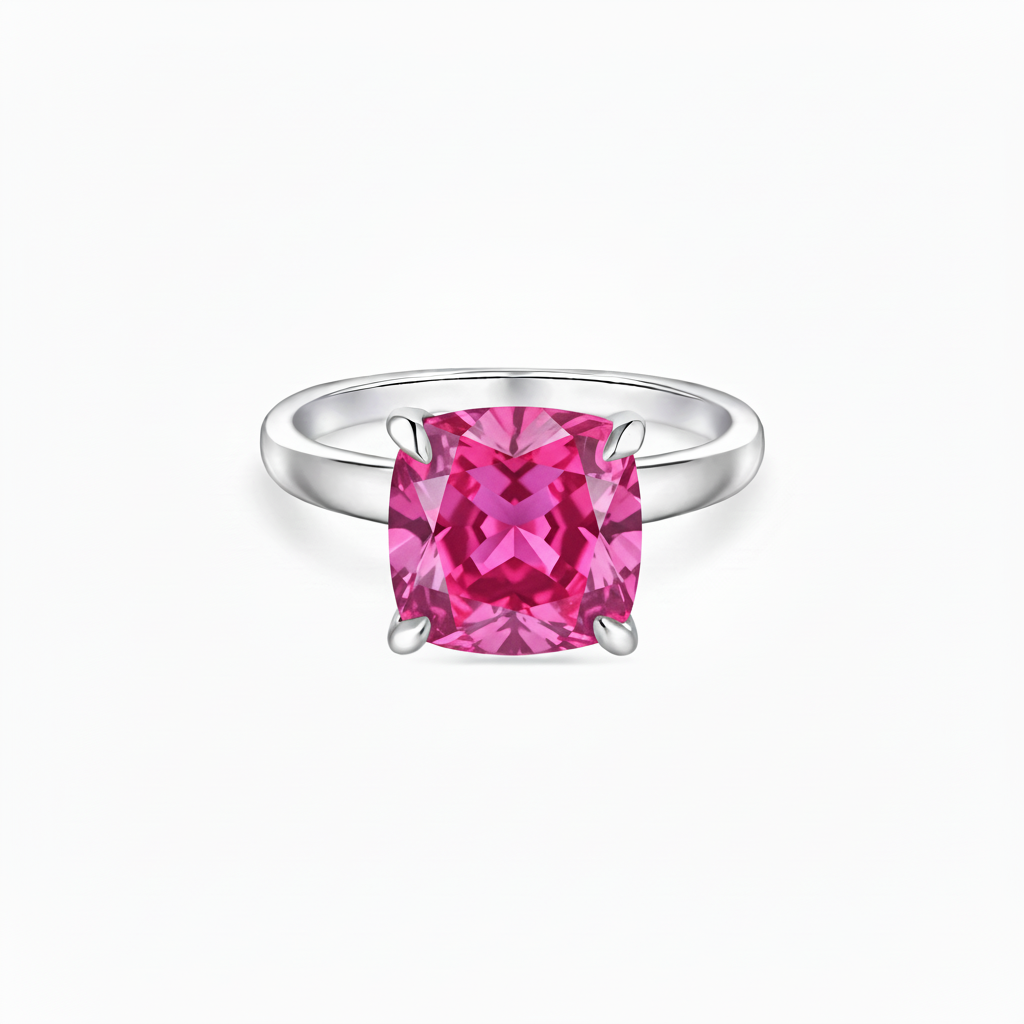 Aria Cushion Solitaire Ring – Vivid Pink Sapphire