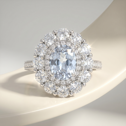 Velara Double Halo Ring – Light Blue Aquamarine