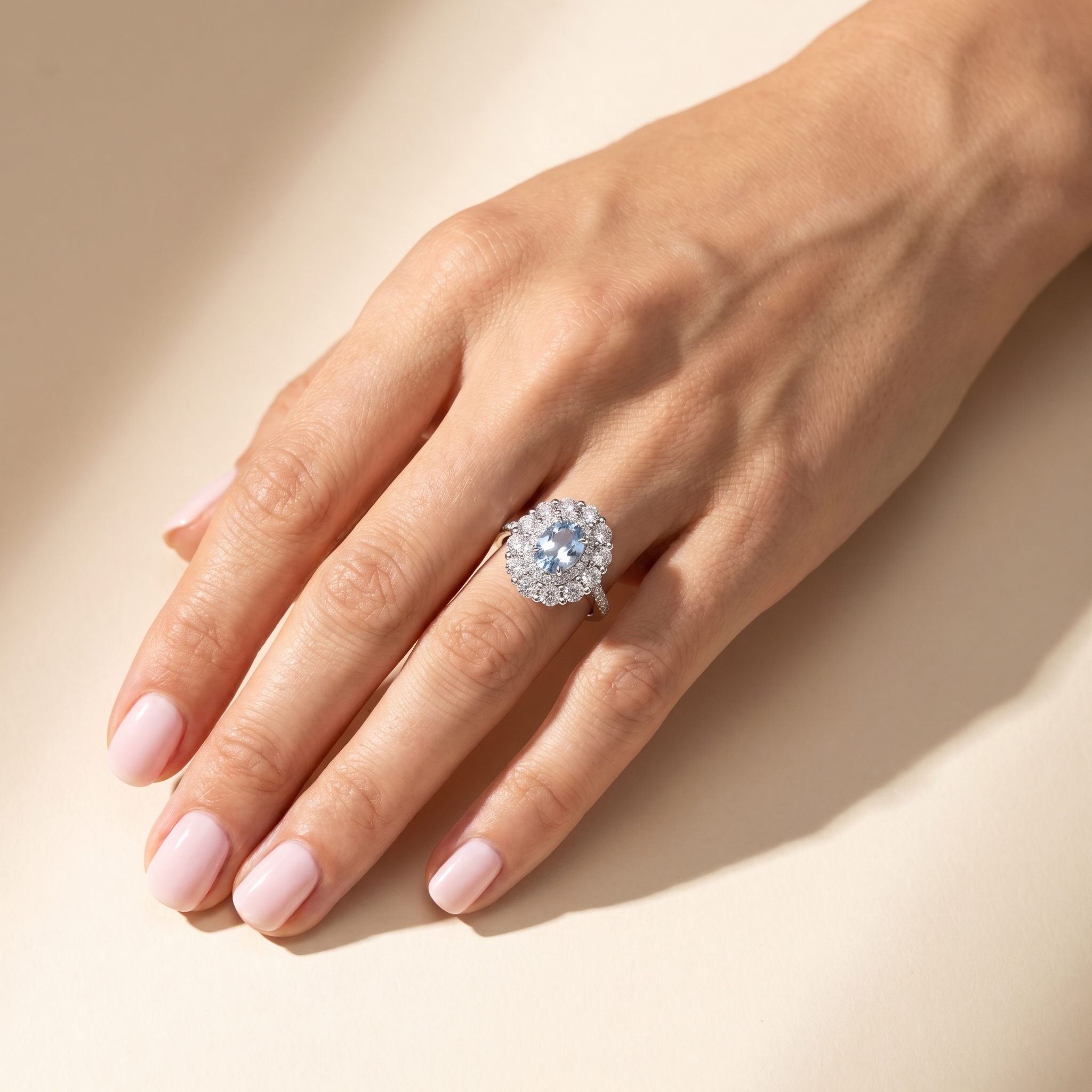 Velara Double Halo Ring – Light Blue Aquamarine