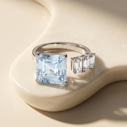 Aria Princess Open Ring – Light Blue Aquamarine