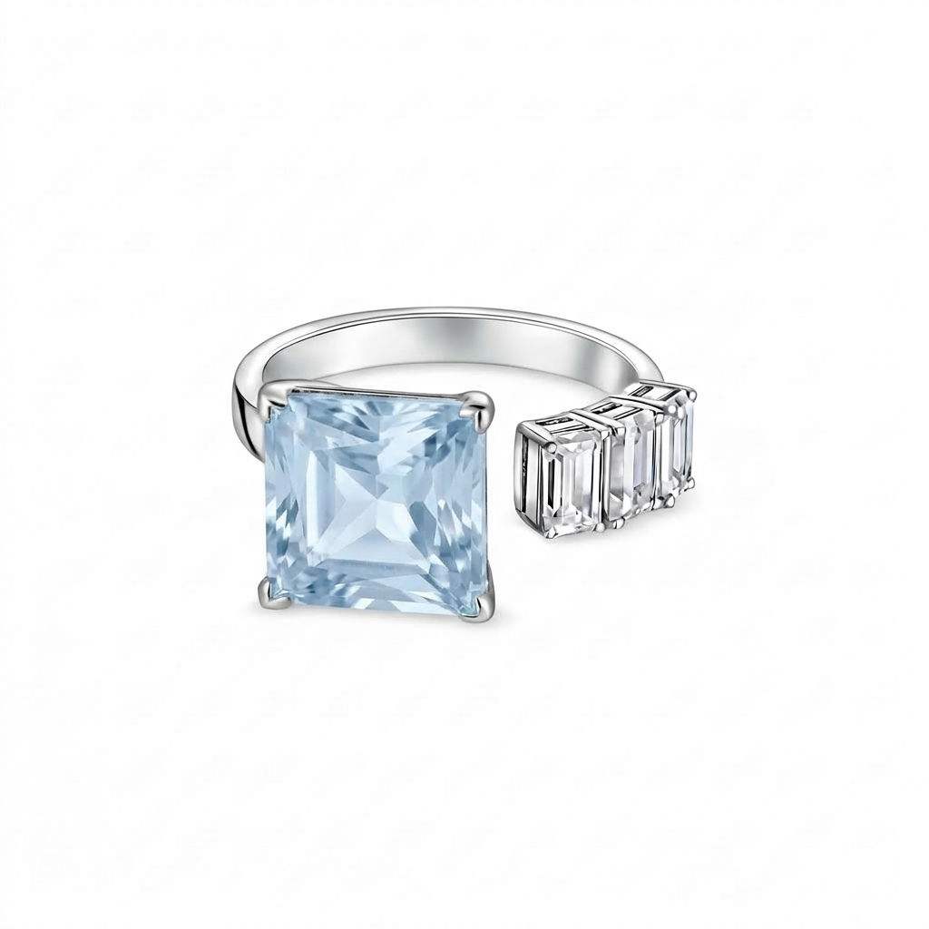 Aria Princess Open Ring – Light Blue Aquamarine
