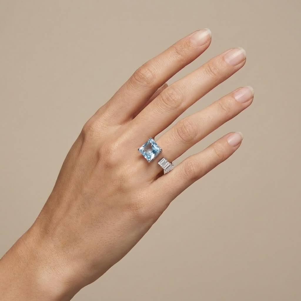 Aria Princess Open Ring – Light Blue Aquamarine