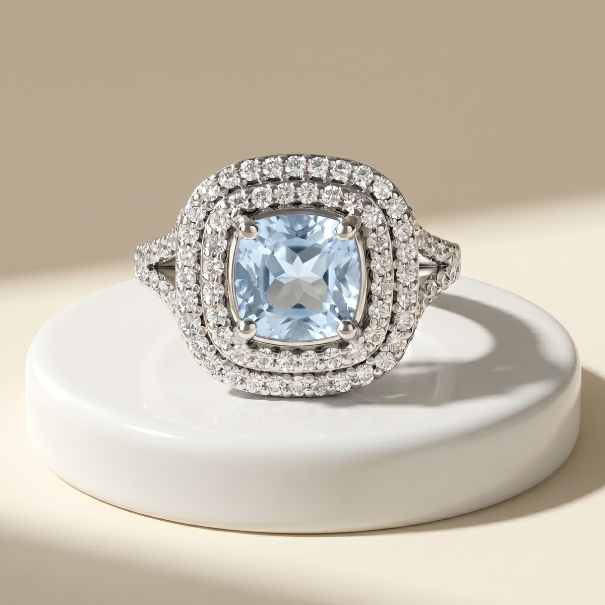 Aria Double Halo Ring – Light Blue Aquamarine