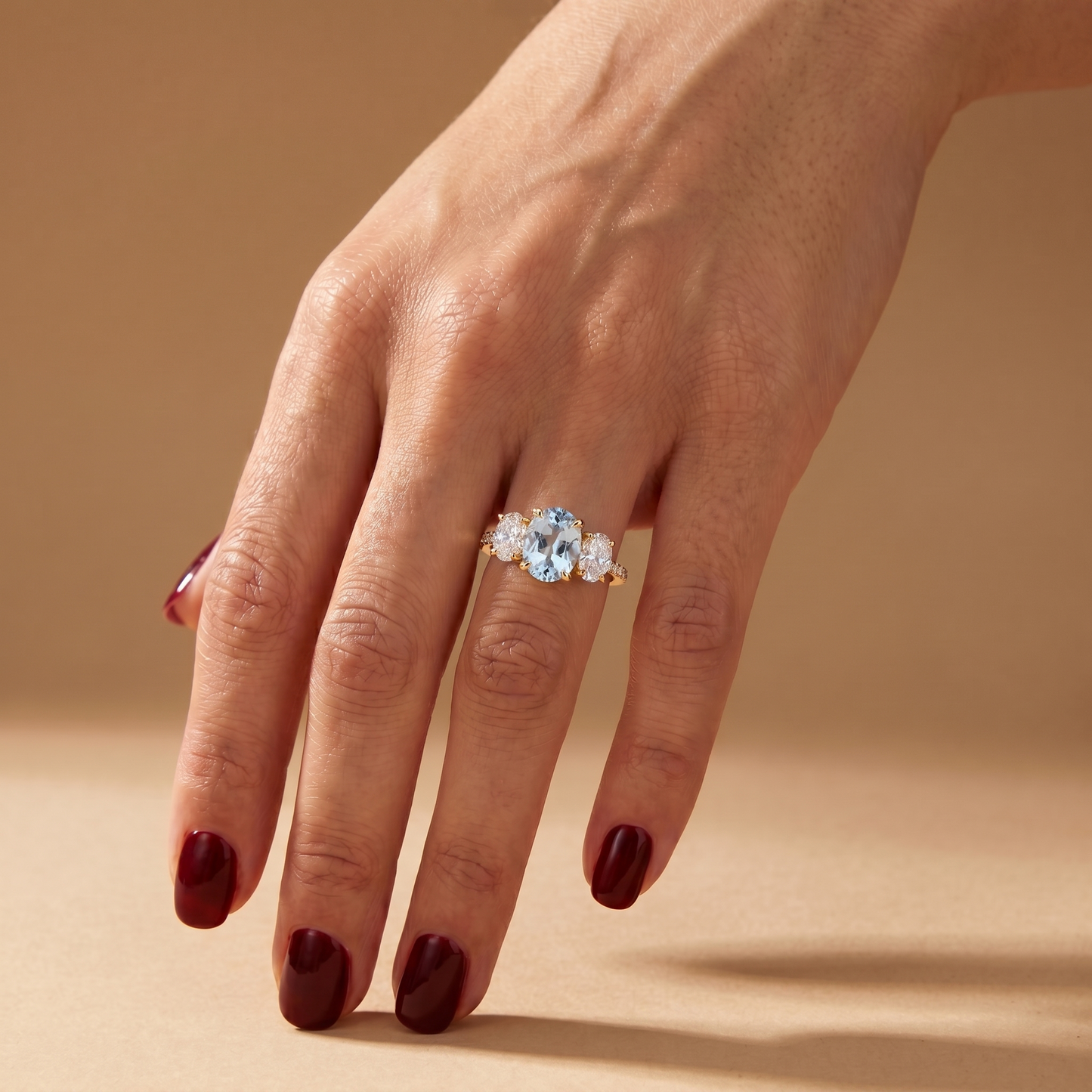 Velara Trilogy Pavé Ring – Light Blue Aquamarine