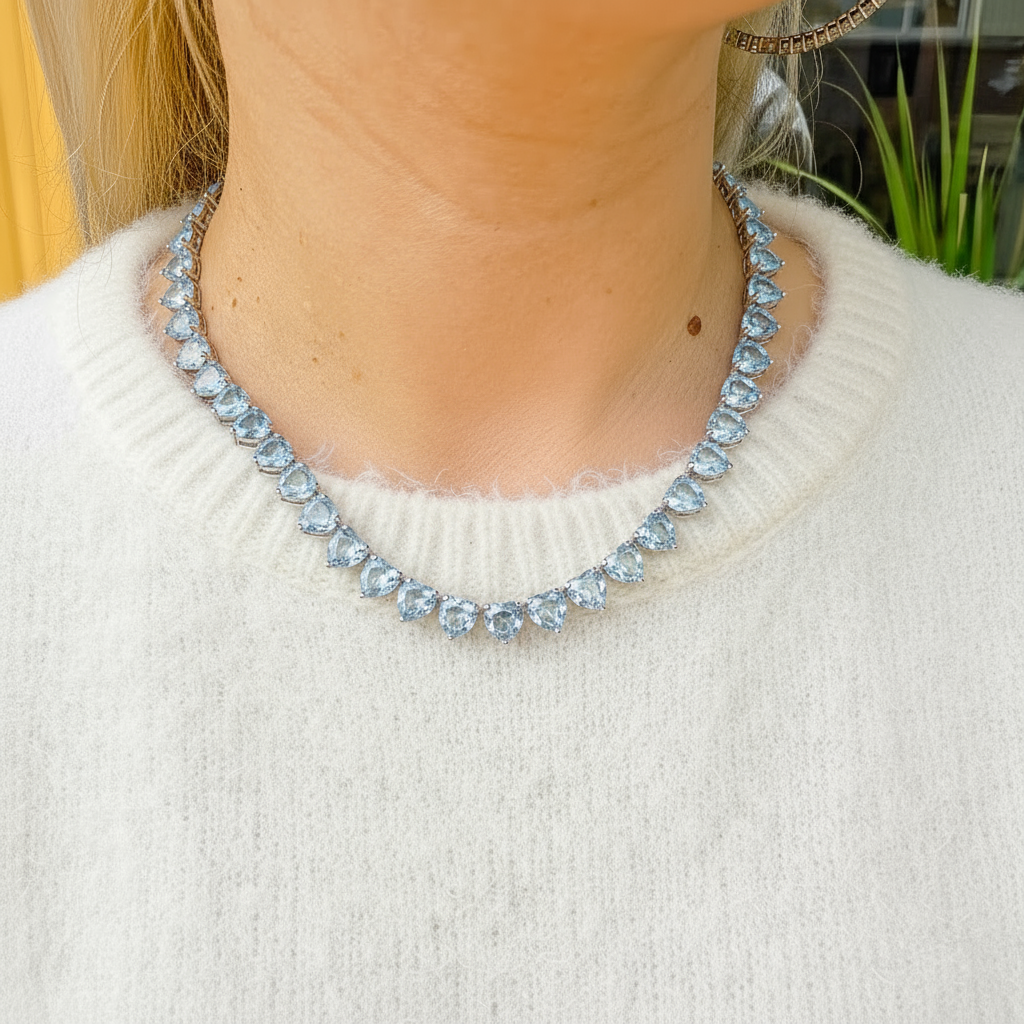 Amore Maxi Tennis Necklace – Light Blue Aquamarine