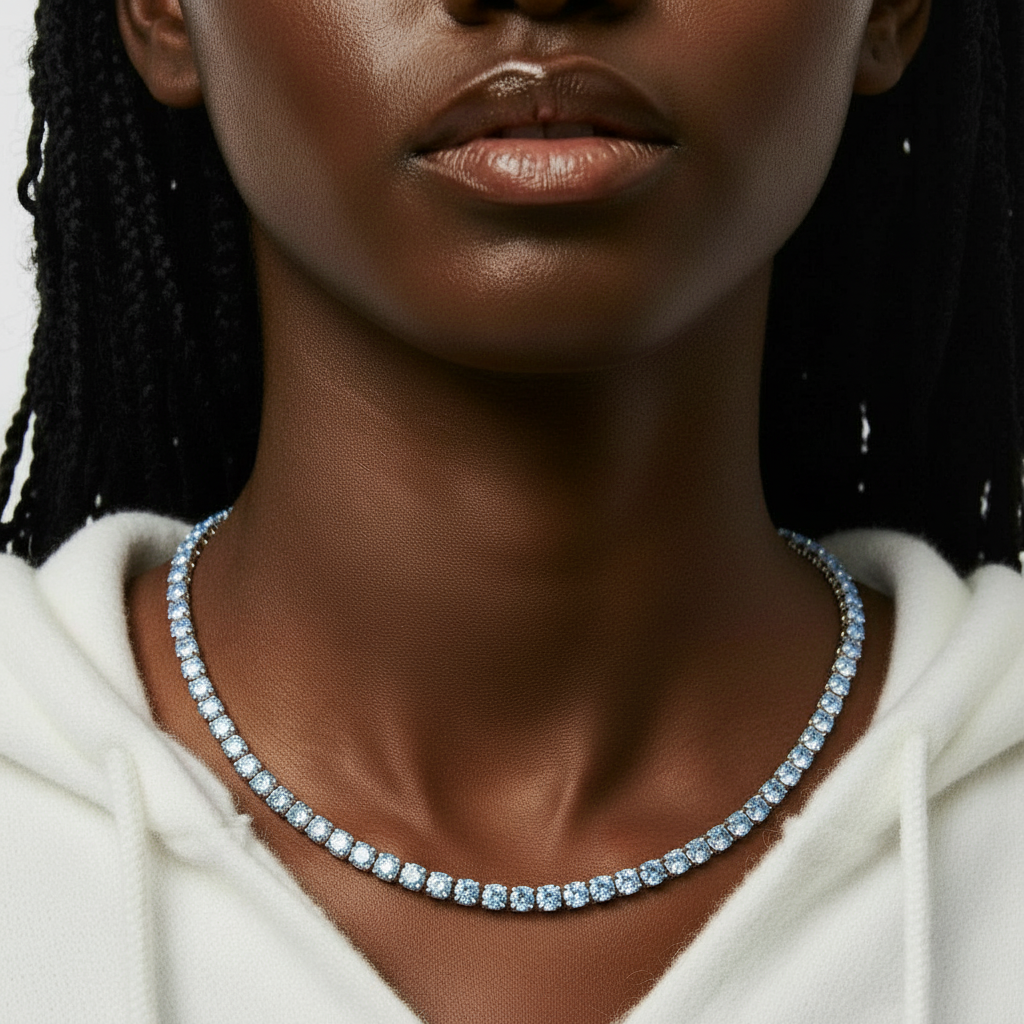 Juno Grande Tennis Necklace – Light Blue Aquamarine